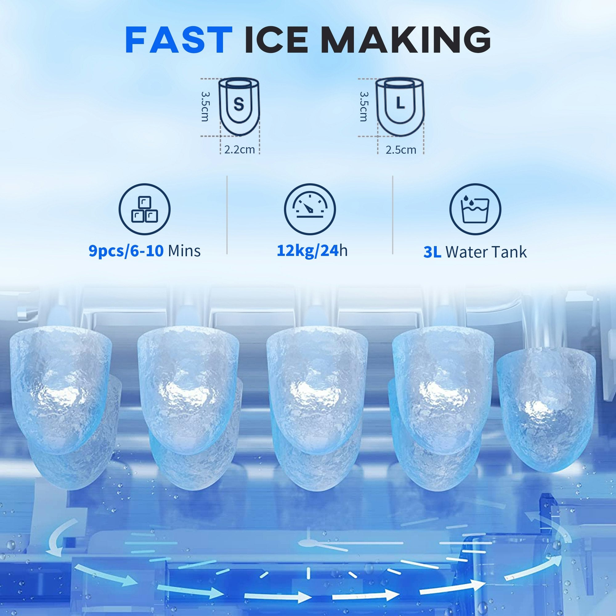 Ice Maker with Water Dispenser – 9 Cubes in 6-10 Mins