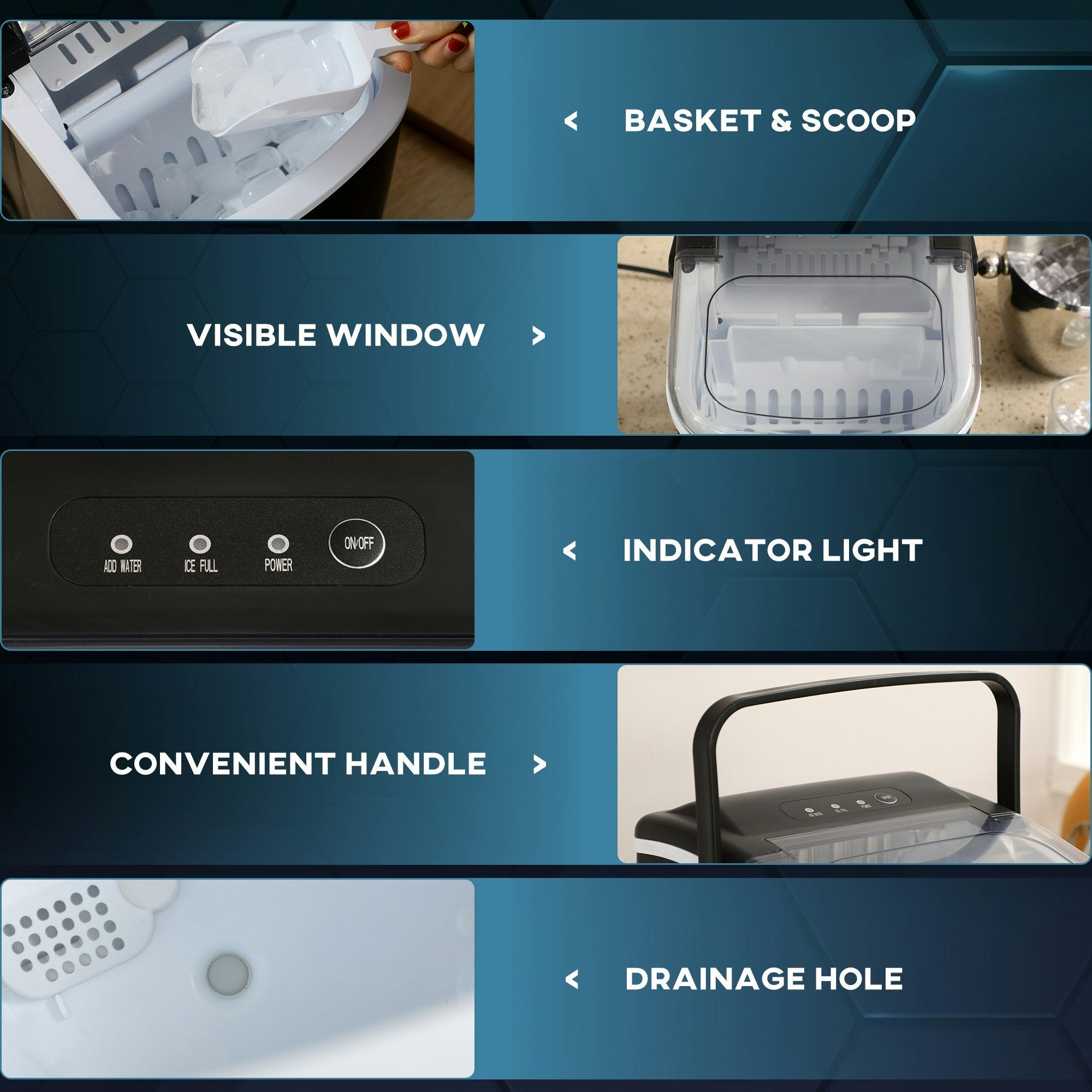 Ice Maker with Scoop and Basket – 12kg Daily, 9 Cubes per Cycle