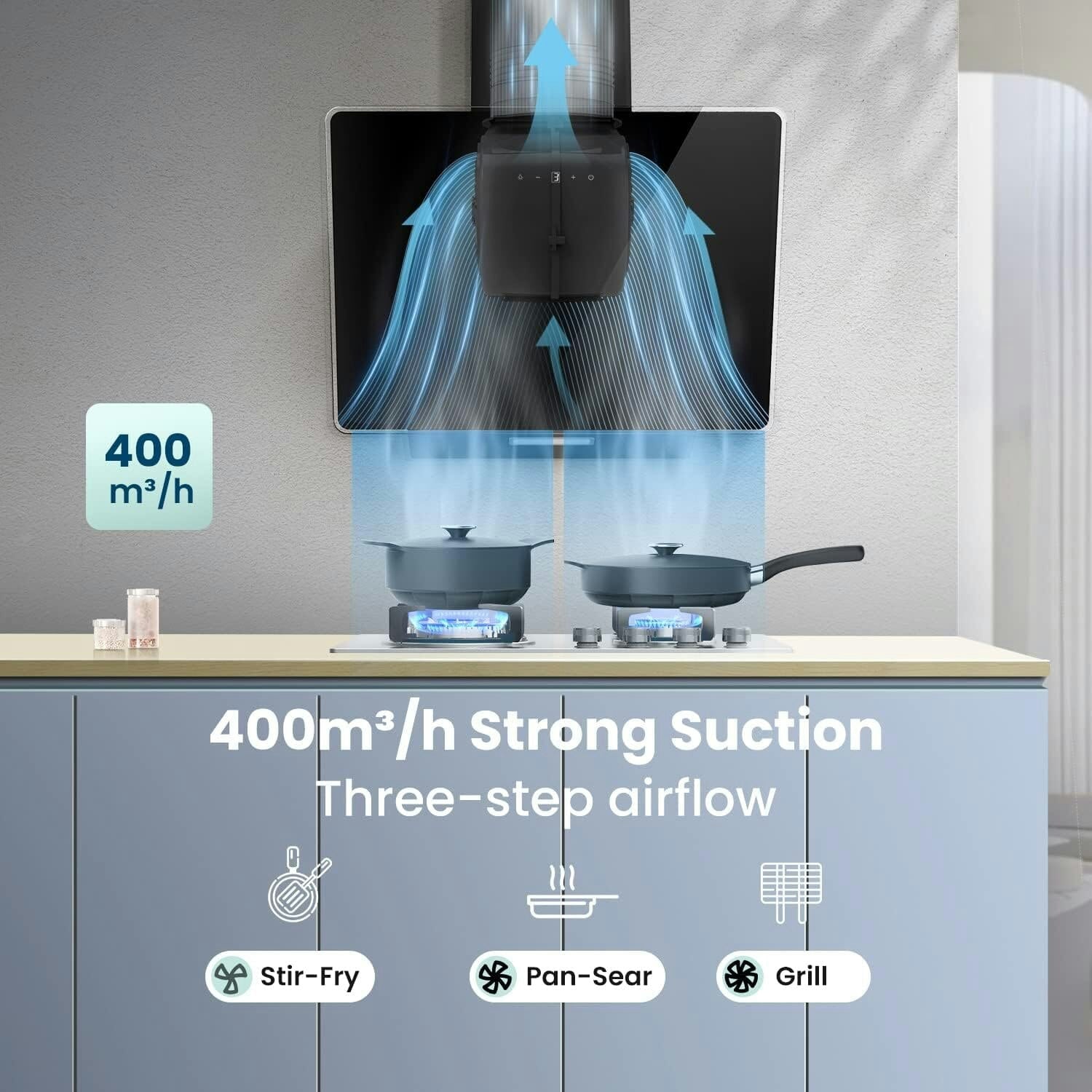 60cm Wall Mount Angled Cooker Hood with 3-Speed Fan